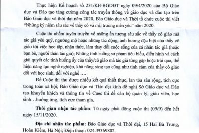 Hưởng ứng cuộc thi “Những kỷ niệm sâu sắc về thầy, cô và mái trường mến yêu” năm 2020